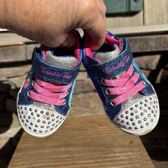 Skechers Twinkle Toes Sneakers  Sz  5 Little Kids Toddler Girls Blue/Pink/Silver - Picture 8 of 12